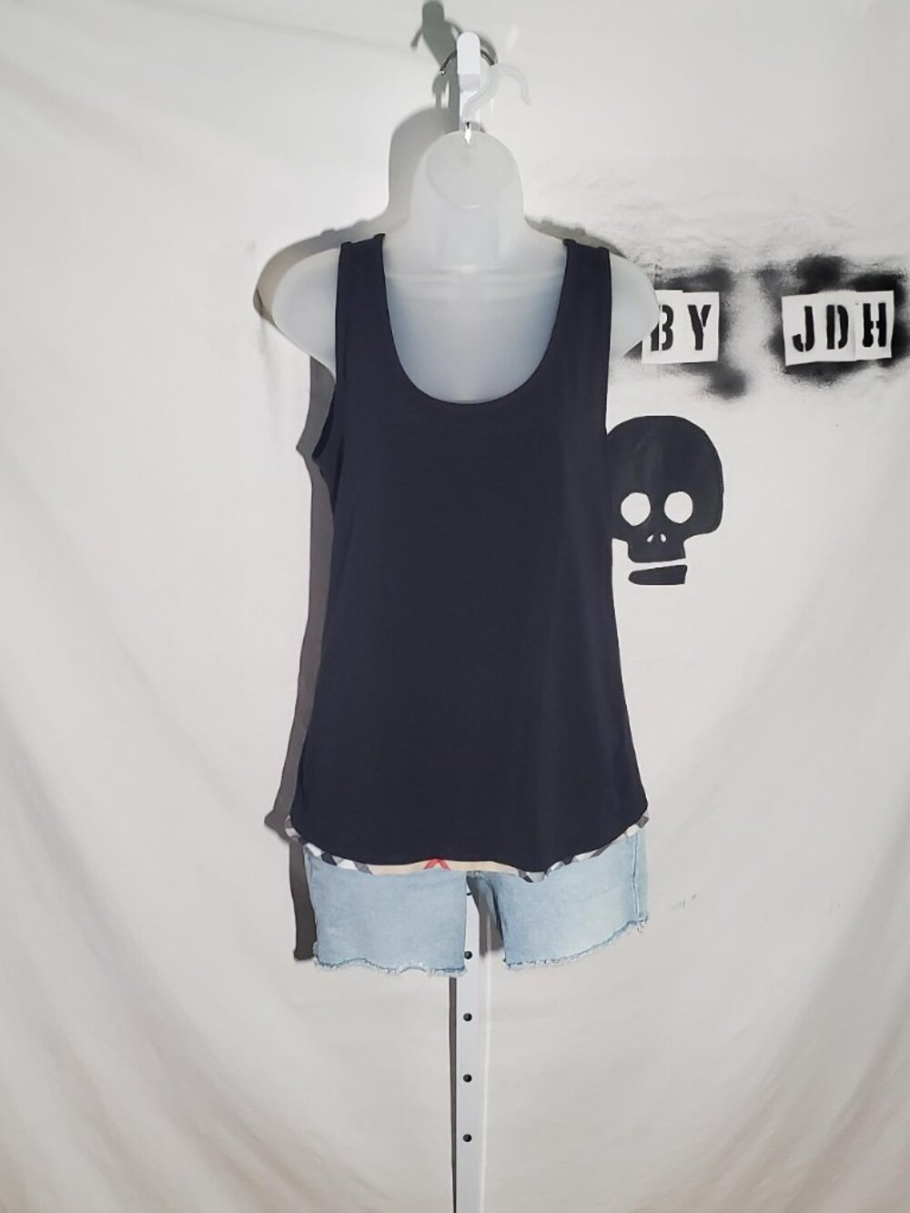 Burberry Brit Black Tank With Plaid Trim Sz L Women's - Shipping incl - Picture 2 of 16